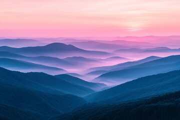 Obraz premium Peaceful Sunrise Panorama of Wild Nature in Mountain Highlands