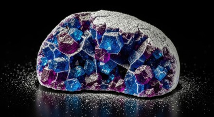 Fototapeta premium Colorful Crystal Candy with Purple Blue Pink Hues on Black Background