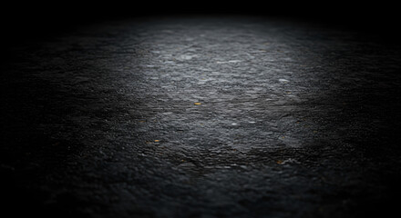 Mysterious Dark Textured Wet Ground Surface with Subtle Illumination, an Abstract Background or Empty Pathway.