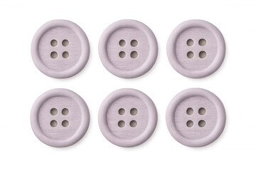 Sewing wooden buttons arranged symmetrically, purple and lilac tones, transparent backdrop highlighting intricate craft details