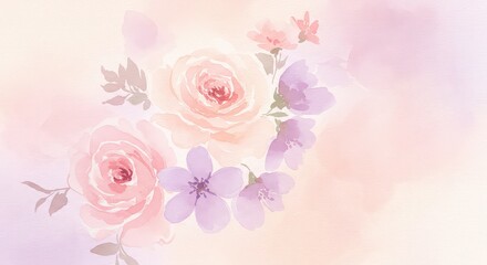 Watercolor floral arrangement with roses and delicate pastel colors.