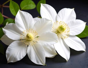 Close-up of two white clematis flowers