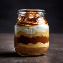 Layers of pudding 111 in a clear jar, perfect for a sweet treat. --