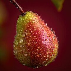 lose-up of pear 105 with water droplets for a fresh look. -