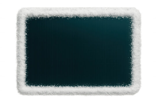 Dark green backdrop with geometric snow border framing empty space, perfect for winter graphic layouts featuring transparent background