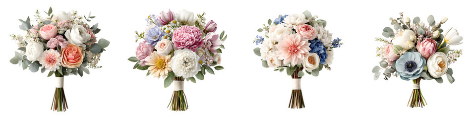 Obraz premium Pastel Wedding Bouquet Collection - Floral Arrangement on White