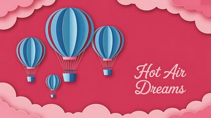 Naklejka premium Hot air balloons floating on the pink sky. Valentines background. Happy Valentine's day. Valentine's card. paper cut and craft style. vector, illustration, created with generative ai