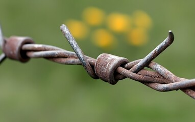 Closeup Rusty Barbed Wire Fence Nature Background