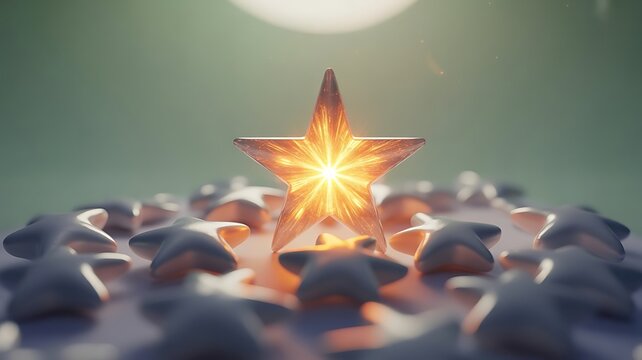 One glowing star among other dim stars, Stand out from the crowd and Leadership creative idea concepts, Concept of excellence, Gold star, best excellent business services, created with generative ai