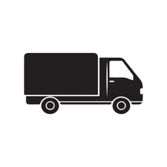 Black Silhouette of a Small Box Truck on a White Background
