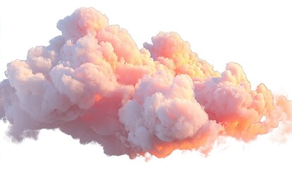 Fluffy, pastel-hued cloud formation bathed in warm sunset light