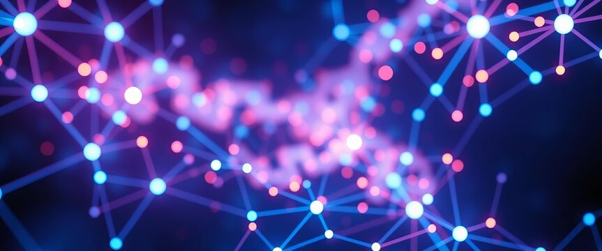 Abstract network nodes glowing blue, futuristic digital world,   neural network,  technology