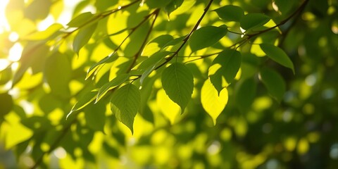 Obraz premium Soft-focus green leaves and bokeh sunlight, creating an ethereal, dreamy background, calm, wallpaper