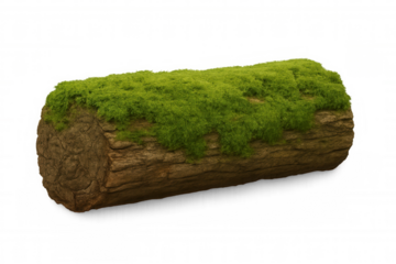 Photorealistic mossy log isolated on transparent background, ideal for compositions, mockups, and nature-themed designs
