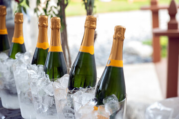 Champagne on ice and ready for the reception guests appropriate for the toasts