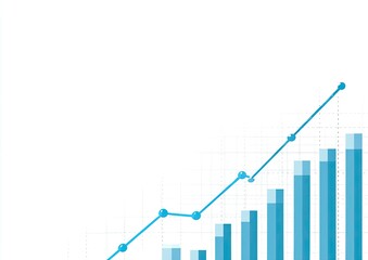Light teal/blue bar graph with upward trending line graph.  Data visualization showing positive growth