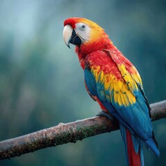 Obraz premium A colorful parrot perched on a tree branch in a bright stock photo. -
