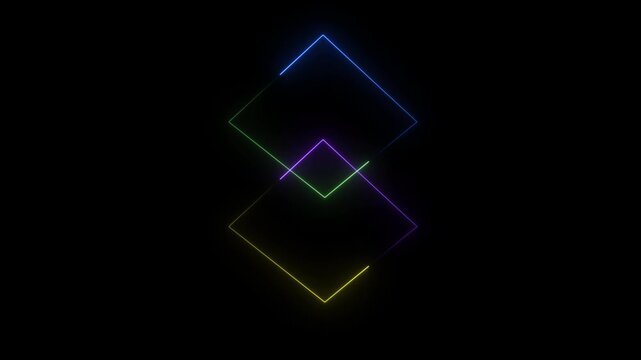 Square rectangle picture frame icon animation glowing neon blue color bordar shape round retro footage screen 