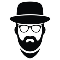 Black hat glasses beard man white face