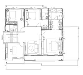 2D Interior Layout Plan Vector – Master Bedroom, Bedroom, Home Office, Living Area (Second Floor)
