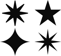 Variety of Black Star Illustrations on White Background Depicting Festive, Decorative, and Geometric Star Shapes for Design Purposes