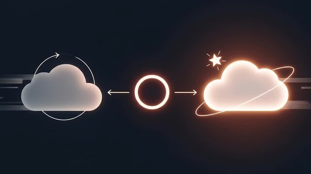 Active failover animates as the primary cloud dims and the secondary brightens; the status ring stays full and a tiny star acknowledges continuous service