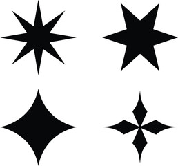 Collection of Varied Starburst and Diamond Designs An Array of Graphic Embellishments Featuring Geometric Shapes Sharp Edges and Symmetrical Composition