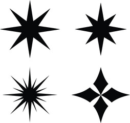 A Collection of Starbursts An Exploration of Stylized Star Shapes Depicted in Stark Black and White Contrast Design Variations
