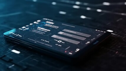 Modern smartphone displaying a futuristic interface with data analytics and notifications