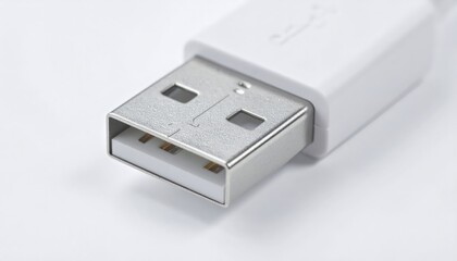 Close-up of a white USB connector on a white background