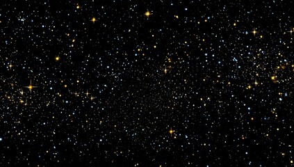 Deep space filled with countless stars of varying sizes and colors, predominantly gold and blue, against a black background