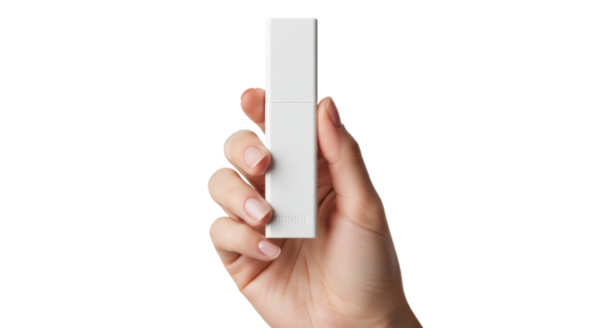 White stick in hand product shot for mockup or design template and presentation on transparent background