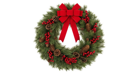 Buy christmas wreath with red bow and pine cones festive holiday decorations on transparent background