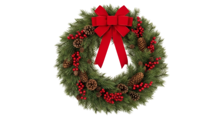 Buy christmas wreath with red bow and pine cones festive holiday decorations on transparent background