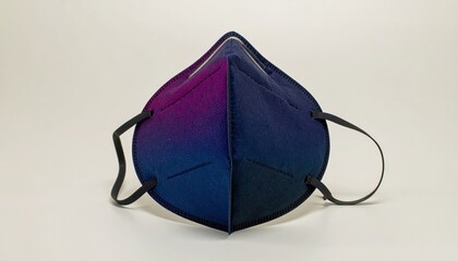 A purple and blue gradient face mask with black elastic ear loops on a white background