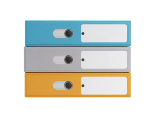 Stack of colorful ring binders isolated on a transparent background for office organization and