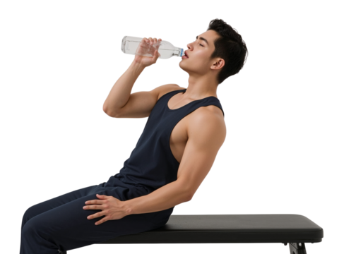 Athletic young man rehydrating with water after intense physical activity isolated transparent - Powered by Adobe