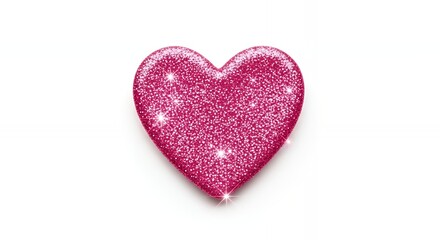 Obraz premium Sparkling Pink Heart with Glitter and Shine on White Background for Love Romance or Valentine's Day