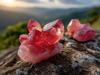 Rose Quartz Gems on Rock