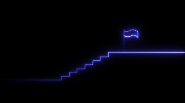 stairs icon sign icon animation on Glowing neon business graph chart concept. Up-down stairs icon. Career growth on black background ,4k video