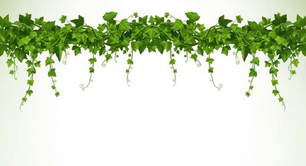 Vibrant Green Ivy Leaves Hanging in Natural Light on White Background