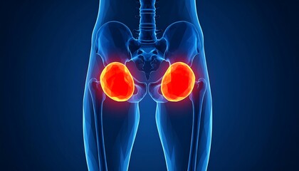 Highlighted anatomical illustration of the human hip joint's acetabulum.