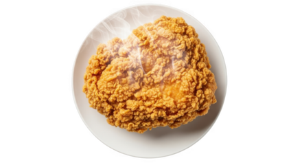 Delicious golden brown fried chicken piece ready to enjoy on a white plate