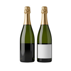 Elegant pairing of champagne bottles reflecting light with a neutral isolated background for