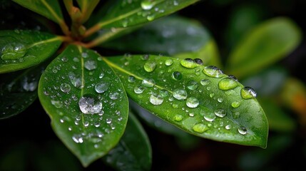 Leaves with water droplets after rain