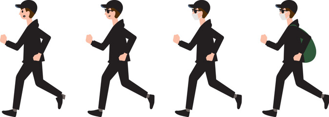 走って逃げる泥棒のイラストセット