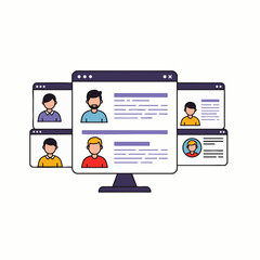 Digital representation of various professional profiles displayed across multiple interconnected screens, symbolizing online networking and human resource management.