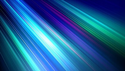 Diagonal lines of vibrant blues, greens, and purples converge to form an abstract design, radiating outward from a central point.