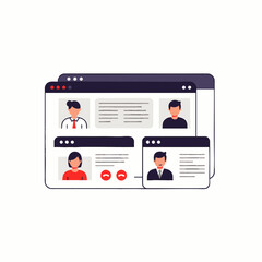 Multiple digital screens show diverse participants in a virtual video conference, illustrating seamless remote work, online meetings, and global team collaboration.