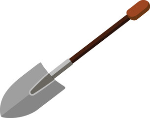 Vector illustration of a shovel with a brown handle and silver blade for gardening and construction